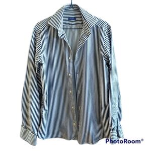 Men's Blue and White Striped Dress Shirt - Classic Button-Down
